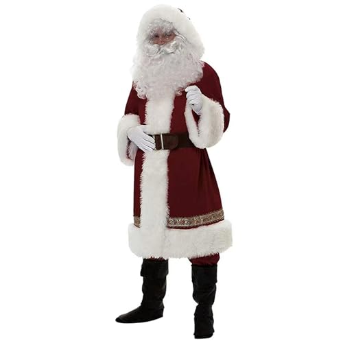 Santa -Anzug Erwachsene Männer Santa Kostüm für Erwachsene Männer Deluxe Weihnachten Weihnachtsmannanzug umfassen Kleidung, Bart & Perücken, Hut und Stiefel warm komfortables Santa -Outfit -Kostüm fü von KDAMGOQE