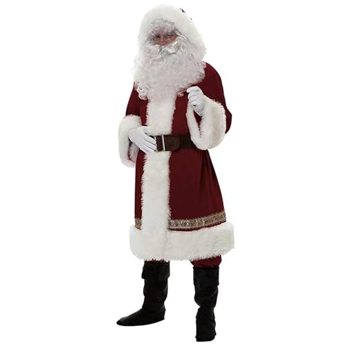 Santa -Anzug Erwachsene Männer Santa Kostüm für Erwachsene Männer Deluxe Weihnachts -Weihnachtsmann -Anzug umfassen Kleidung, Bart & Perücke, Hut und Stiefel warm komfortables Santa -Outfit elegantes von KDAMGOQE