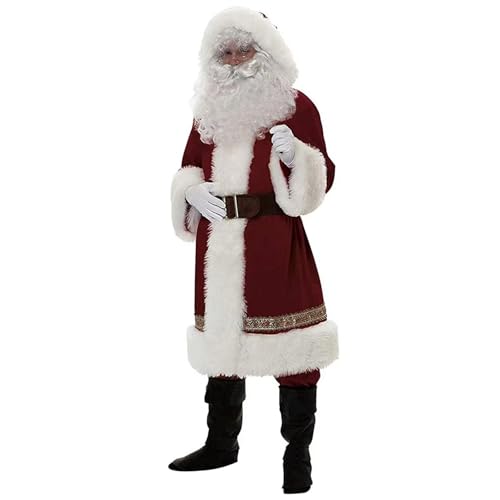 Santa Kostüm für Erwachsene Männer Deluxe Weihnachtsfest -Weihnachtsmann -Anzug umfassen Kleidung, Bart & Perücken, Hut und Stiefel warm komfortables Weihnachtsmann Elegantes Kostüm für Weihnachten, von KDAMGOQE