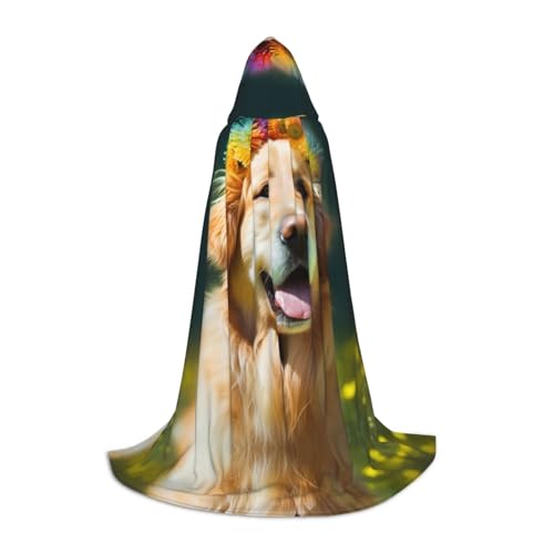 KDSEFHHCB Golden Retriever Hunde-Aufdruck, Kapuzenumhang für Teenager, Halloween, Weihnachten, Party, Cosplay-Kostüm von KDSEFHHCB