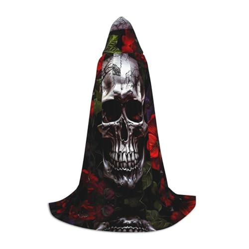 KDSEFHHCB Halloween Schädel Druck Kapuzenumhang für Teenager Halloween Weihnachten Party Umhang Cosplay Kostüm von KDSEFHHCB