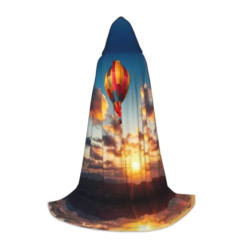 KDSEFHHCB Heißluftballon Sonnenuntergang Druck Kapuzenumhang für Teenager Halloween Weihnachten Party Umhang Cosplay Kostüm von KDSEFHHCB