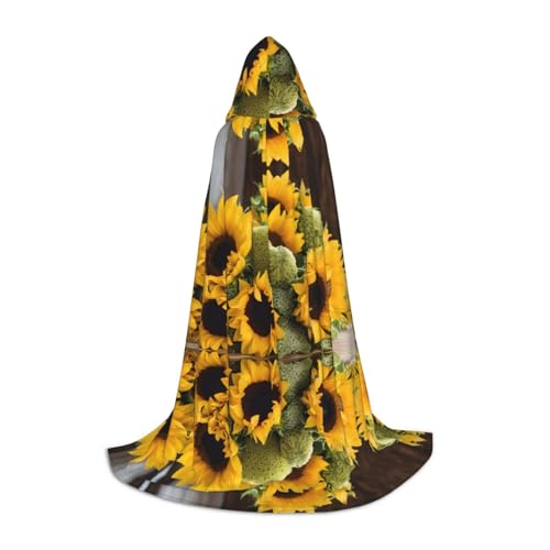 KDSEFHHCB Kapuzenumhang mit Sonnenblumen-Druck, für Teenager, Halloween, Weihnachten, Party, Cosplay-Kostüm von KDSEFHHCB