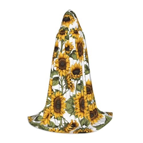 KDSEFHHCB Schöner gelber Sonnenblumen-Aufdruck, Kapuzenumhang für Teenager, Halloween, Weihnachten, Party, Cosplay-Kostüm von KDSEFHHCB