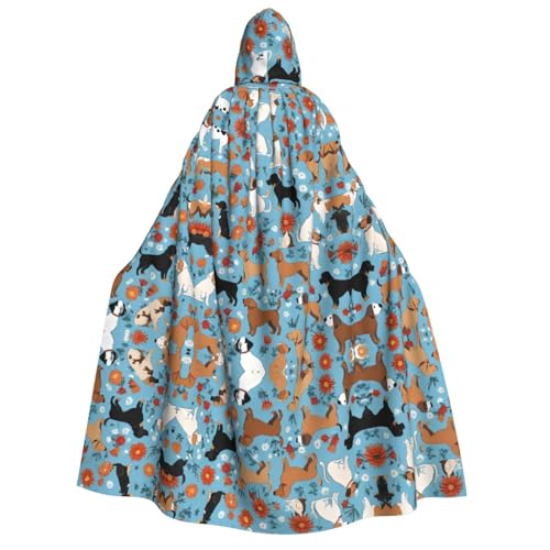 KDUBNJDS (Border Collie Florals) Halloween-Kapuzenumhang, Unisex, Vampir-Hexen-Umhang für Erwachsene, Maskerade, Party, Cosplay, Kostüme, Ostern von KDUBNJDS