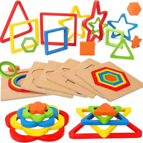 KDXYSL Montessori Spielzeug, Holz Spielzeug, Digitale Bausteine, Formklassifizierung Steckwürfel Sortier & Stapelspielzeug Lernspielzeug Geschenk für Jahre Mädchen Junge von KDXYSL