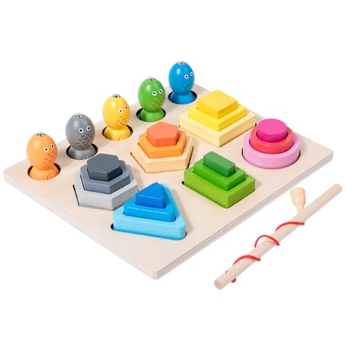 KDXYSL Montessori Spielzeug, holzspielzeug Stapelspielzeug, 3 in 1 Farbe Erkennung Form Sorter Angelspiel, Lernspielzeug Geschenk für Kleinkind Mädchen Junge von KDXYSL