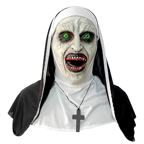 Halloween Gruselige Nonnenmaske Die Nonne Gruselige Latexmaske Horror Vollkopfmaske mit Kopftuch Horror Realistische Nonnenmaske Nonnenverkleidung Cosplay Kostümmasken Halloween Party Requisiten von KEAGAN