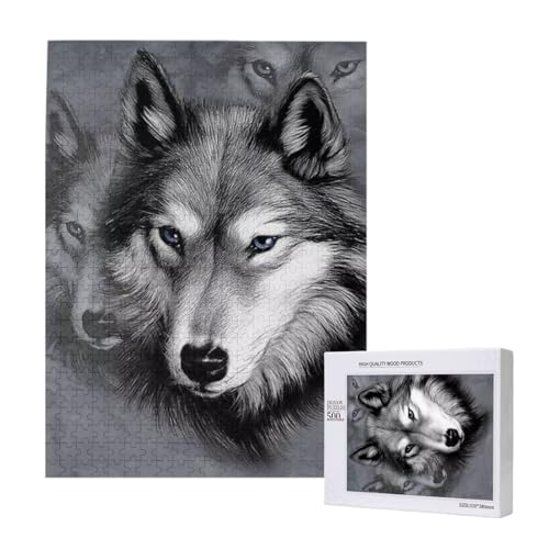 3D Wolf gedruckt, 500 Teile Puzzle Holzpuzzle Spielzeug Familienspiel Wanddekoration für Erwachsene Teenager von KEDDJI