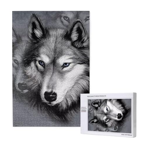 3D Wolf gedruckt, Puzzle 1000 Teile, Holzpuzzle, Spielzeug, Familienspiel, Wanddekoration für Erwachsene und Teenager von KEDDJI