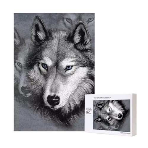 3D Wolf gedruckt, Puzzle 300 Teile Holzpuzzle Spielzeug Familienspiel Wanddekoration für Erwachsene Teenager von KEDDJI