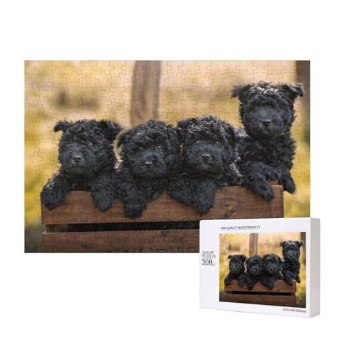 Affenpinscher Familie Welpen Schwarze Hunde AFFE, Puzzle 300 Teile Holzpuzzle Spielzeug Familienspiel Wanddekoration für Erwachsene Teenager von KEDDJI