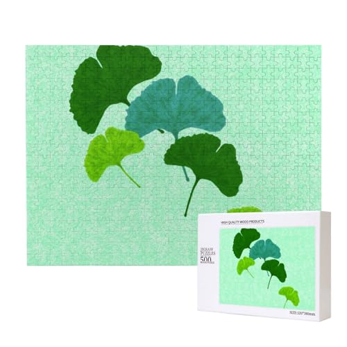 Aquarell Ginkgo Biloba Blatt, Puzzle 500 Teile, Holzpuzzle, Spielzeug, Familienspiel, Wanddekoration für Erwachsene und Teenager von KEDDJI