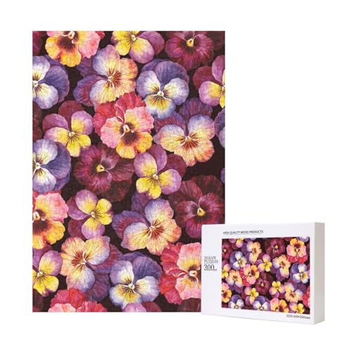 Aquarell Stiefmütterchen Blumen, Puzzle 300 Teile Holzpuzzle Spielzeug Familienspiel Wanddekoration für Erwachsene Teenager von KEDDJI