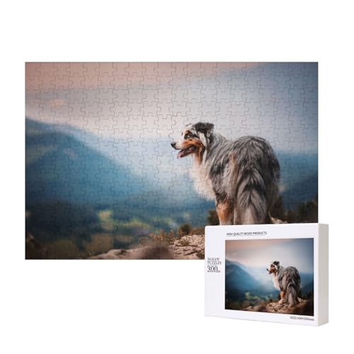 Australian Shepherd Berge Aussie Haustiere Hunde, Puzzle 300 Teile Holzpuzzle Spielzeug Familienspiel Wanddekoration für Erwachsene Teenager von KEDDJI