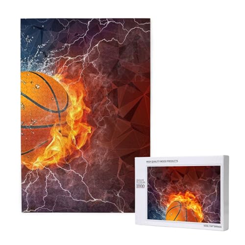 Basketball, Flammen, Und, Wassertropfen, Puzzle 1000 Teile, Holzpuzzle, Spielzeug, Familienspiel, Wanddekoration für Erwachsene und Teenager von KEDDJI