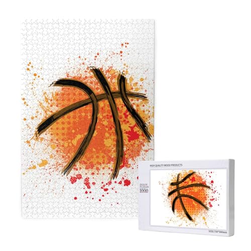 Basketball Orange Abstrakter Malereihintergrund, Puzzle 1000 Teile, Holzpuzzle, Spielzeug, Familienspiel, Wanddekoration für Erwachsene und Teenager von KEDDJI