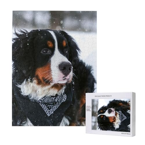 Berner Sennenhund Schneefall, 500 Teile Puzzle Holzpuzzle Spielzeug Familienspiel Wanddekoration für Erwachsene Teenager von KEDDJI