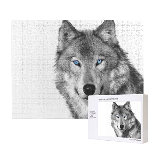 Blauäugiger Wolf, Puzzle 500 Teile, Holzpuzzle, Spielzeug, Familienspiel, Wanddekoration für Erwachsene und Teenager von KEDDJI