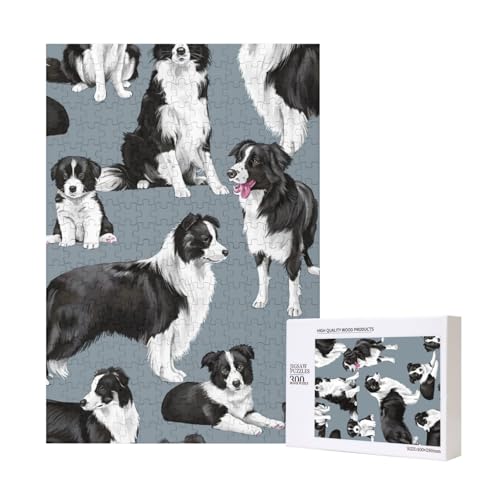 Border Collies Blau, Puzzle 300 Teile Holzpuzzle Spielzeug Familienspiel Wanddekoration für Erwachsene Teenager von KEDDJI