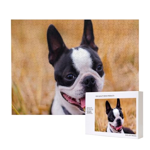 Boston Terrier Bokeh Hunde Haustiere Boston Terrier, Puzzle 500 Teile, Holzpuzzle, Spielzeug, Familienspiel, Wanddekoration für Erwachsene und Teenager von KEDDJI