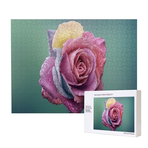 Bunte Rose Romantische Blütenblätter Pflanze, Puzzle 500 Teile, Holzpuzzle, Spielzeug, Familienspiel, Wanddekoration für Erwachsene und Teenager von KEDDJI