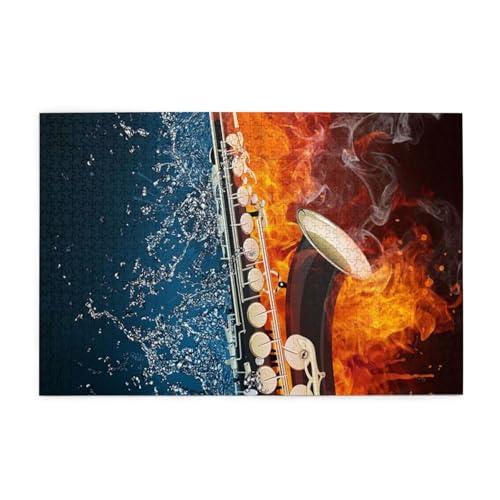 Eis Feuer Saxophon Musik Kunst, Puzzle 1000 Teile, Holzpuzzle, Spielzeug, Familienspiel, Wanddekoration für Erwachsene und Jugendliche von KEDDJI
