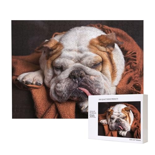 Englische Bulldoggen Maulkorb Haustiere Schlafende Hunde, Puzzle 500 Teile, Holzpuzzle, Spielzeug, Familienspiel, Wanddekoration für Erwachsene und Teenager von KEDDJI