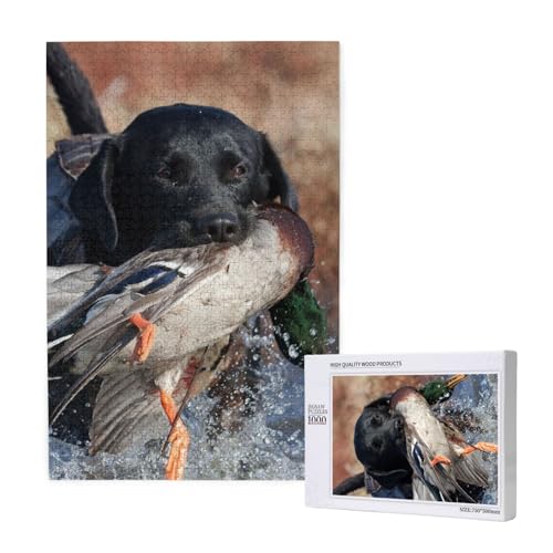 Entenjagd Labrador Hund Cool Schwarz Welpen Tier, Puzzle 1000 Teile, Holzpuzzle, Spielzeug, Familienspiel, Wanddekoration für Erwachsene und Teenager von KEDDJI