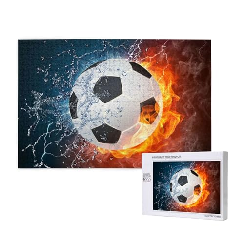 Fußball auf Feuer und Wasser, Puzzle 1000 Teile, Holzpuzzle, Spielzeug, Familienspiel, Wanddekoration für Erwachsene und Teenager von KEDDJI