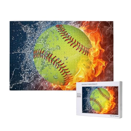 Gelber Softball, Puzzle 1000 Teile, Holzpuzzle, Spielzeug, Familienspiel, Wanddekoration für Erwachsene und Teenager von KEDDJI