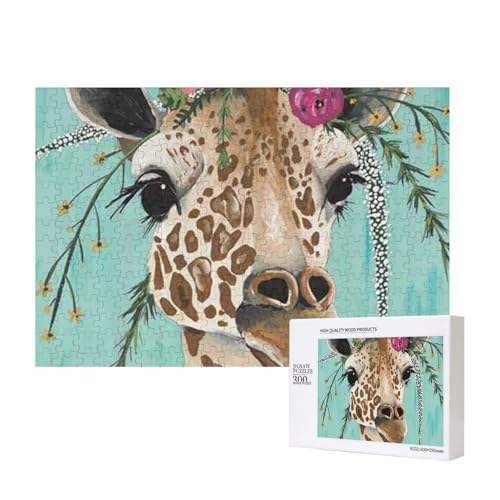 Giraffe mit Blumen, Puzzle 300 Teile Holzpuzzle Spielzeug Familienspiel Wanddekoration für Erwachsene Teenager von KEDDJI