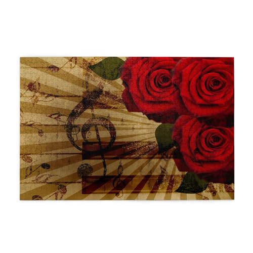 Grunge Rose Vintage Musik, Puzzle 1000 Teile, Holzpuzzle, Spielzeug, Familienspiel, Wanddekoration für Erwachsene und Jugendliche von KEDDJI