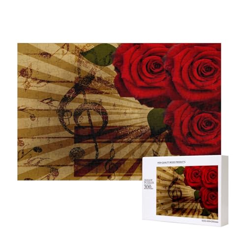 Grunge Rose Vintage Musik, Puzzle 300 Teile Holzpuzzle Spielzeug Familienspiel Wanddekoration für Erwachsene Teenager von KEDDJI