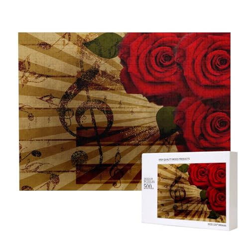 Grunge Rose Vintage Musik, Puzzle 500 Teile, Holzpuzzle, Spielzeug, Familienspiel, Wanddekoration für Erwachsene und Teenager von KEDDJI