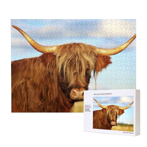 Highland Kuh gedruckt, Puzzle 500 Teile, Holzpuzzle, Spielzeug, Familienspiel, Wanddekoration für Erwachsene und Teenager von KEDDJI