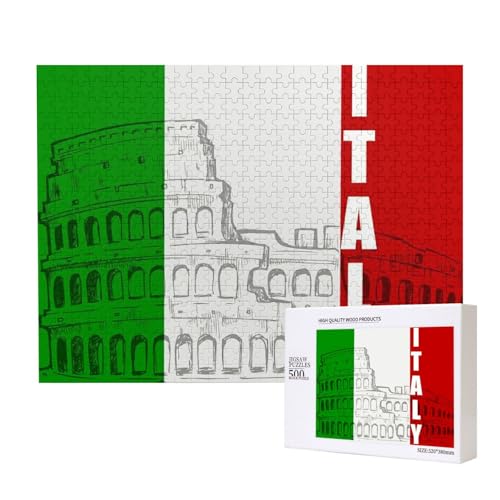 Italien Italienische Flagge Römisches Kolosseum, Puzzle 500 Teile, Holzpuzzle, Spielzeug, Familienspiel, Wanddekoration für Erwachsene und Teenager von KEDDJI