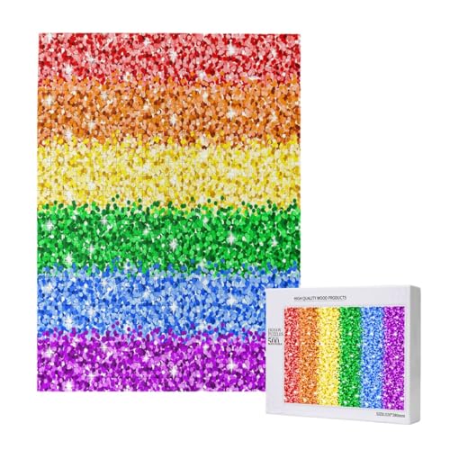 LGBT-Flagge mit Glitzer, 500 Teile Puzzle Holzpuzzle Spielzeug Familienspiel Wanddekoration für Erwachsene Teenager von KEDDJI