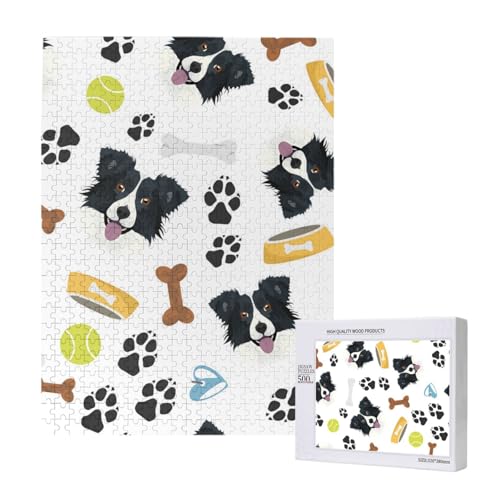 Lächelnder Hund Border Collie, 500 Teile Puzzle Holzpuzzle Spielzeug Familienspiel Wanddekoration für Erwachsene Teenager von KEDDJI