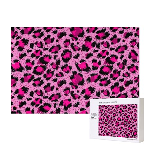 Luxuriöse Beauty-Mode mit Pink-Leopardenmuster, Puzzle 300 Teile Holzpuzzle Spielzeug Familienspiel Wanddekoration für Erwachsene Teenager von KEDDJI