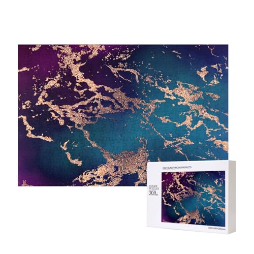 Marble Luxe Decor Dunkelviolett und Blaugrün mit Gold, Puzzle 300 Teile Holzpuzzle Spielzeug Familienspiel Wanddekoration für Erwachsene Teenager von KEDDJI