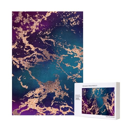 Marble Luxe Decor Dunkelviolett und Blaugrün mit Gold, Puzzle 300 Teile Holzpuzzle Spielzeug Familienspiel Wanddekoration für Erwachsene Teenager von KEDDJI