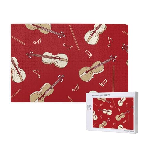 Musik Violine Rote Note, Puzzle 1000 Teile, Holzpuzzle, Spielzeug, Familienspiel, Wanddekoration für Erwachsene und Teenager von KEDDJI