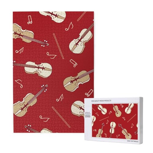 Musik Violine Rote Note, Puzzle 1000 Teile, Holzpuzzle, Spielzeug, Familienspiel, Wanddekoration für Erwachsene und Teenager von KEDDJI