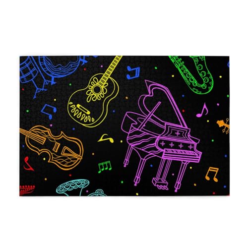 Musikinstrumente Neonfarben, Puzzle 1000 Teile, Holzpuzzle, Spielzeug, Familienspiel, Wanddekoration für Erwachsene und Jugendliche von KEDDJI