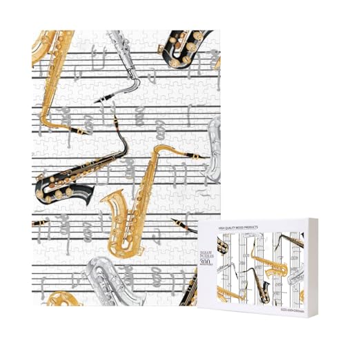 Musiknoten Saxophone, Puzzle 300 Teile Holzpuzzle Spielzeug Familienspiel Wanddekoration für Erwachsene Teenager von KEDDJI