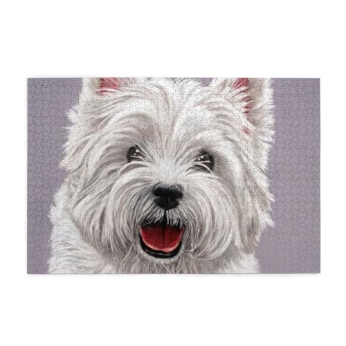 Niedlicher West Highland Terrier Hund Kunstdruck, Puzzle 1000 Teile, Holzpuzzle, Spielzeug, Familienspiel, Wanddekoration für Erwachsene und Jugendliche von KEDDJI