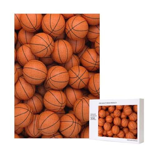 Orangefarbener Basketballball, Puzzle 300 Teile Holzpuzzle Spielzeug Familienspiel Wanddekoration für Erwachsene Teenager von KEDDJI