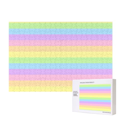 Pastell Regenbogen gestreift, Puzzle 300 Teile Holzpuzzle Spielzeug Familienspiel Wanddekoration für Erwachsene Teenager von KEDDJI