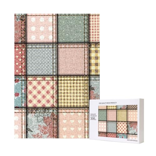 Patchwork-Design im Vintage-Stofffarbstil, Puzzle 300 Teile Holzpuzzle Spielzeug Familienspiel Wanddekoration für Erwachsene Teenager von KEDDJI